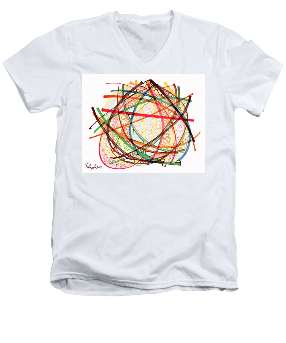 Abstract Art Men's V-Neck T-Shirt featuring the drawing 2010 Abstract Drawing Fifteen by Lynne Taetzsch