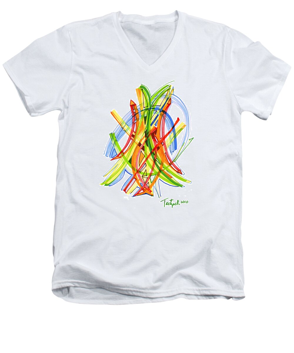 Abstract Art Men's V-Neck T-Shirt featuring the drawing 2010 Abstract Drawing Seven by Lynne Taetzsch