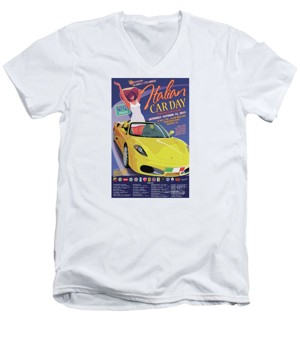 Car Poster Ferrari Automobiles Atlanta Men's V-Neck T-Shirt featuring the digital art 2013 Atlanta Italian Car Day Poster by Rick Andreoli