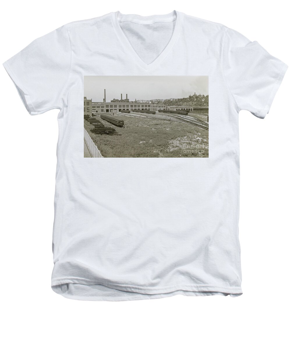 Inwood Men's V-Neck T-Shirt featuring the photograph 207th Street Railyards by Cole Thompson