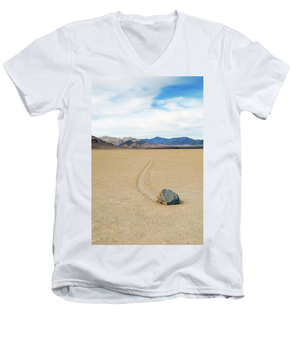 Death Valley Men's V-Neck T-Shirt featuring the photograph Death Valley Racetrack #3 by Breck Bartholomew