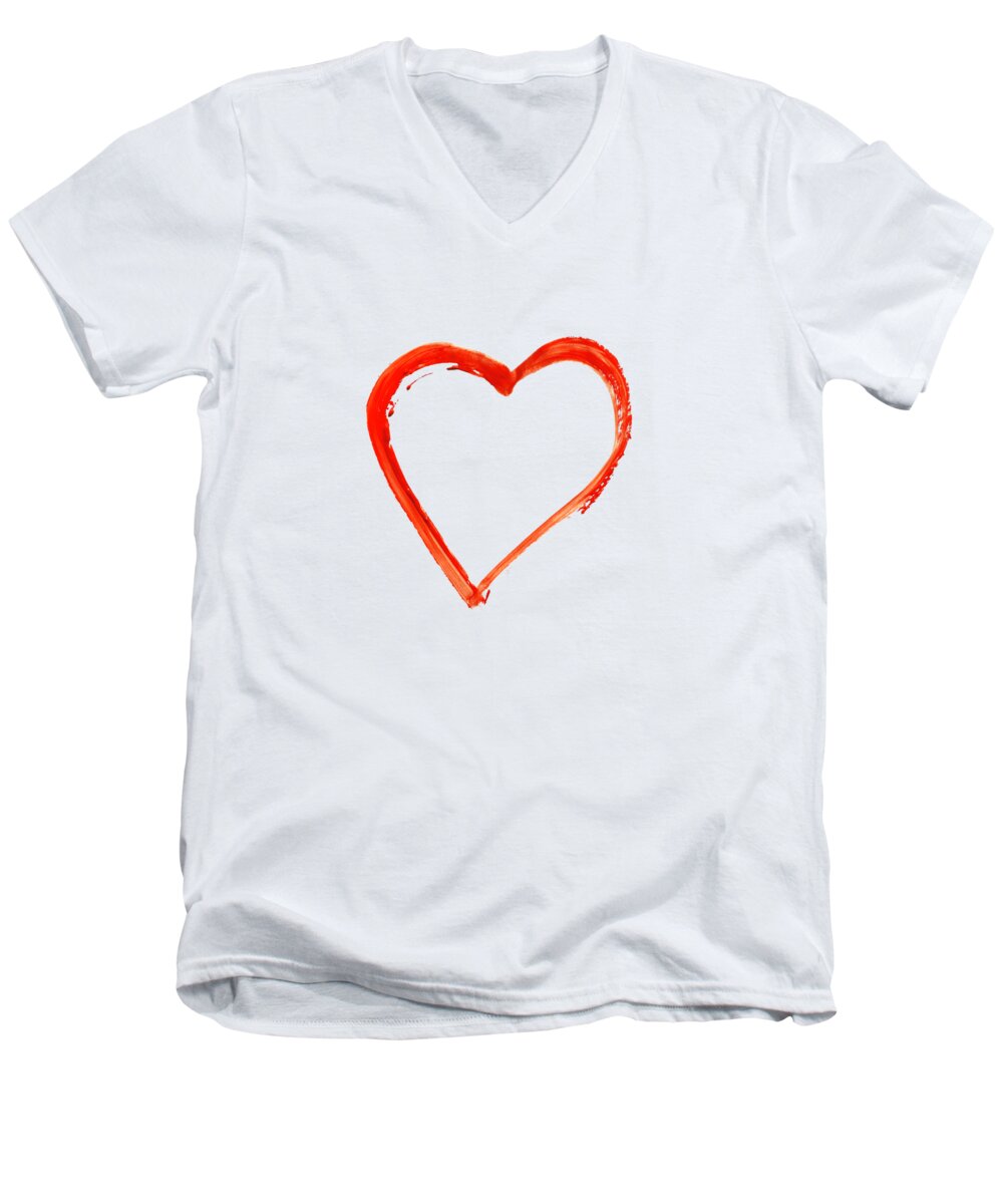 Heart Men's V-Neck T-Shirt featuring the drawing Painted heart - symbol of love #3 by Michal Boubin