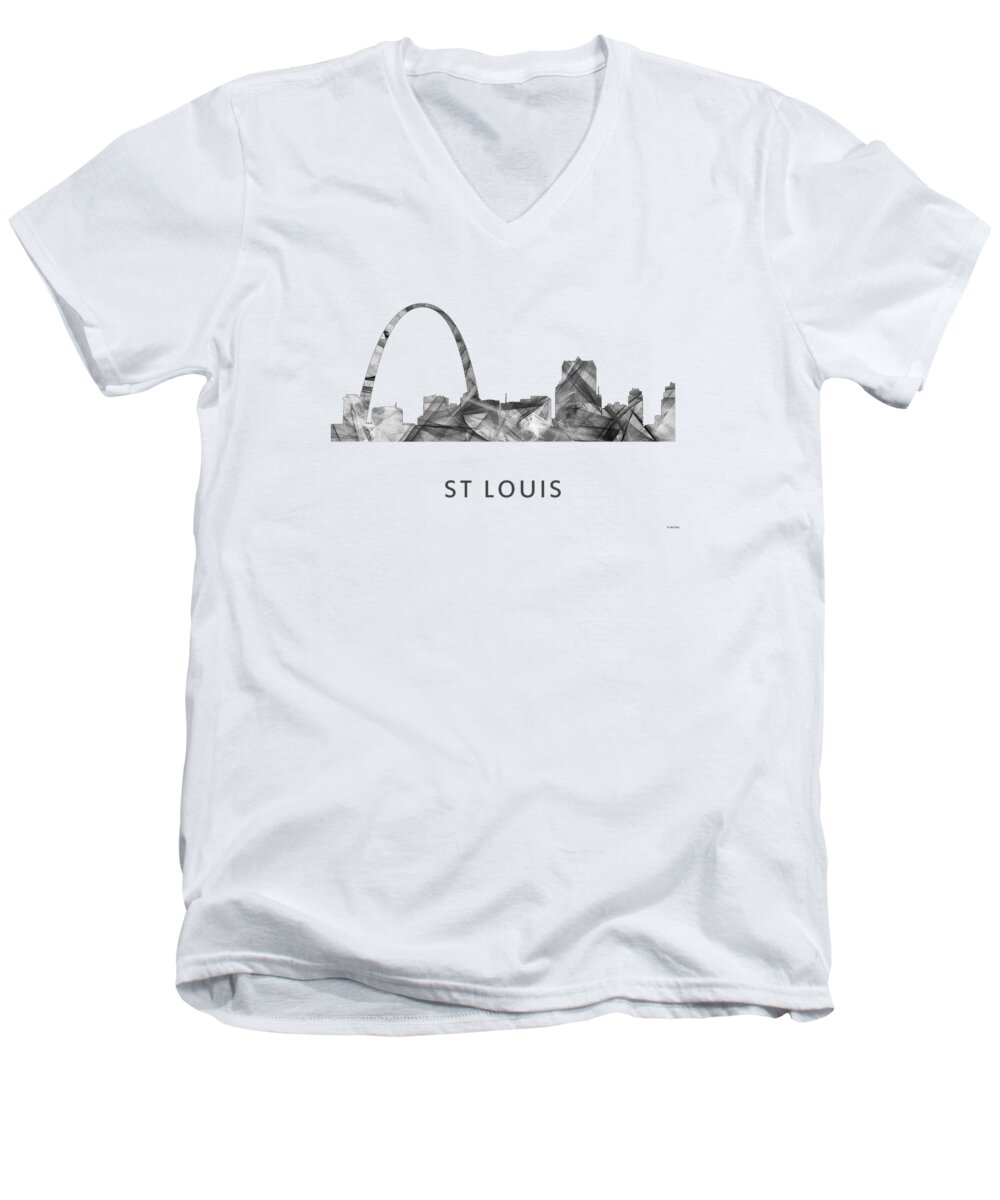 St Louis Missouri Skyline Men's V-Neck T-Shirt featuring the digital art St Louis Missouri Skyline #4 by Marlene Watson
