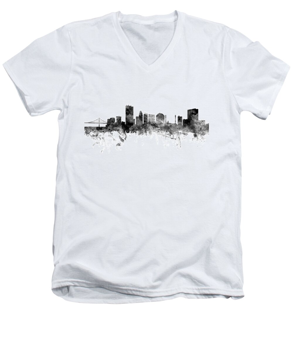 City Men's V-Neck T-Shirt featuring the digital art Toledo Ohio Skyline #4 by Michael Tompsett