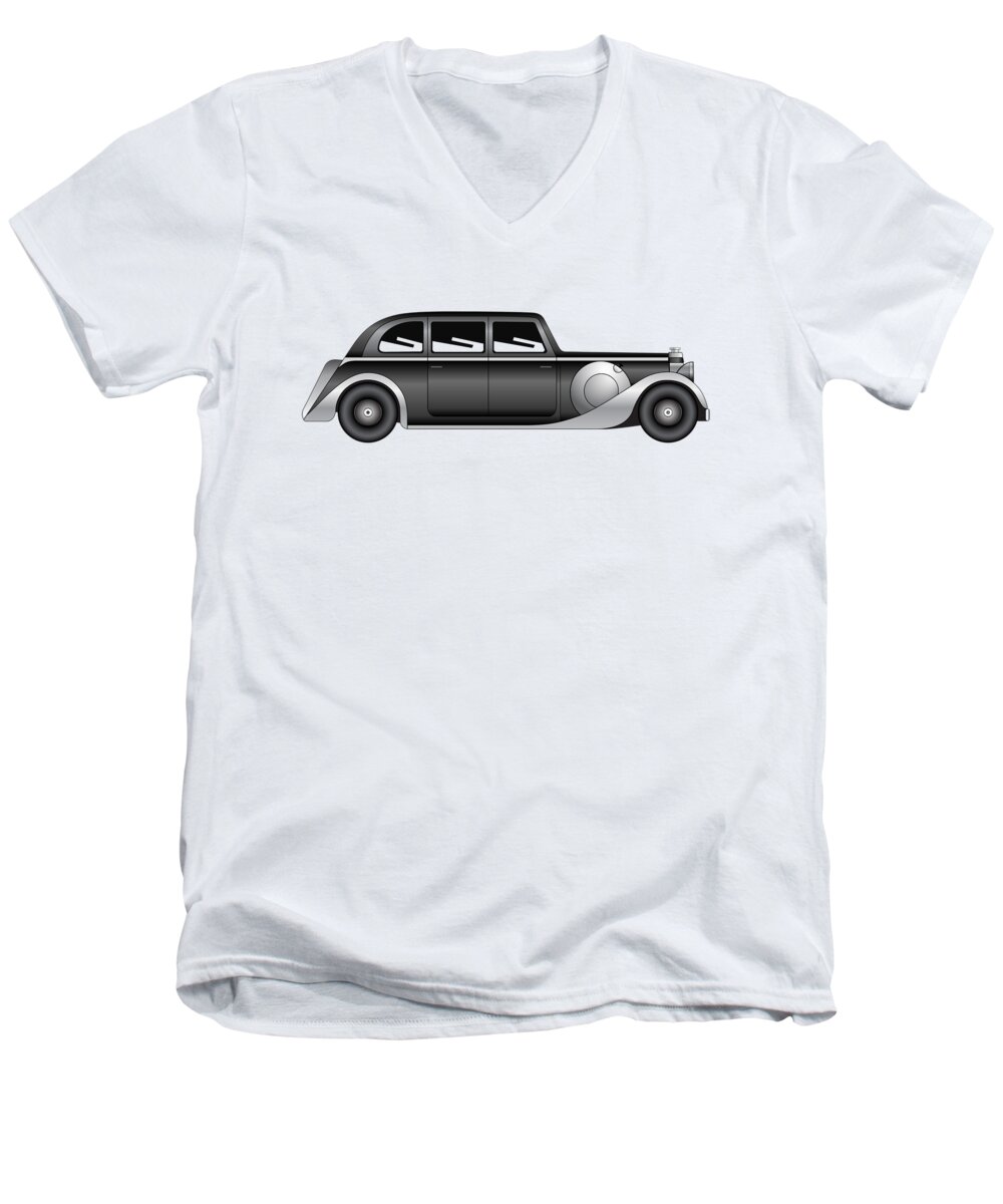 Car Men's V-Neck T-Shirt featuring the digital art Sedan - vintage model of car #5 by Michal Boubin