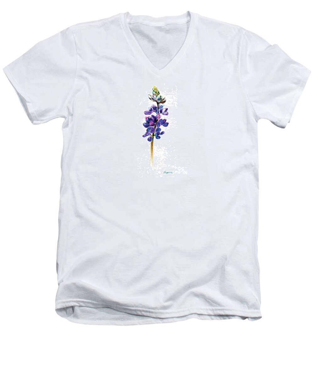 Lupine Men's V-Neck T-Shirt featuring the drawing 5x7auto Lupine by Shelley Myers