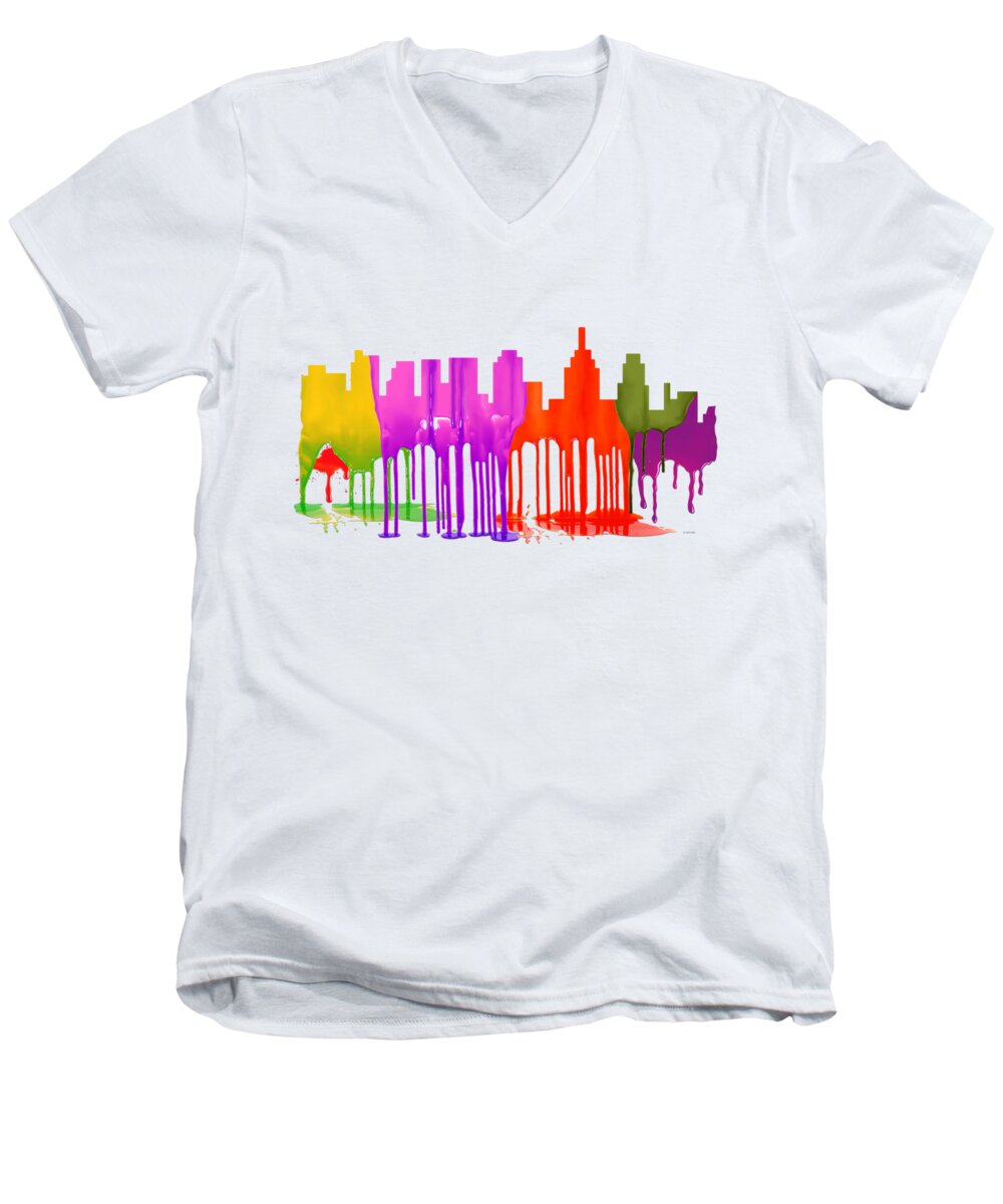 Philadelphia Pennsylvania Skyline Men's V-Neck T-Shirt featuring the digital art Philadelphia Pennsylvania Skyline #7 by Marlene Watson