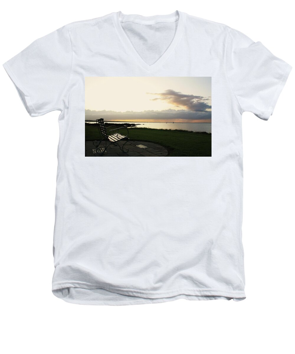Bench Men's V-Neck T-Shirt featuring the photograph A Bench for Percy by Martina Fagan