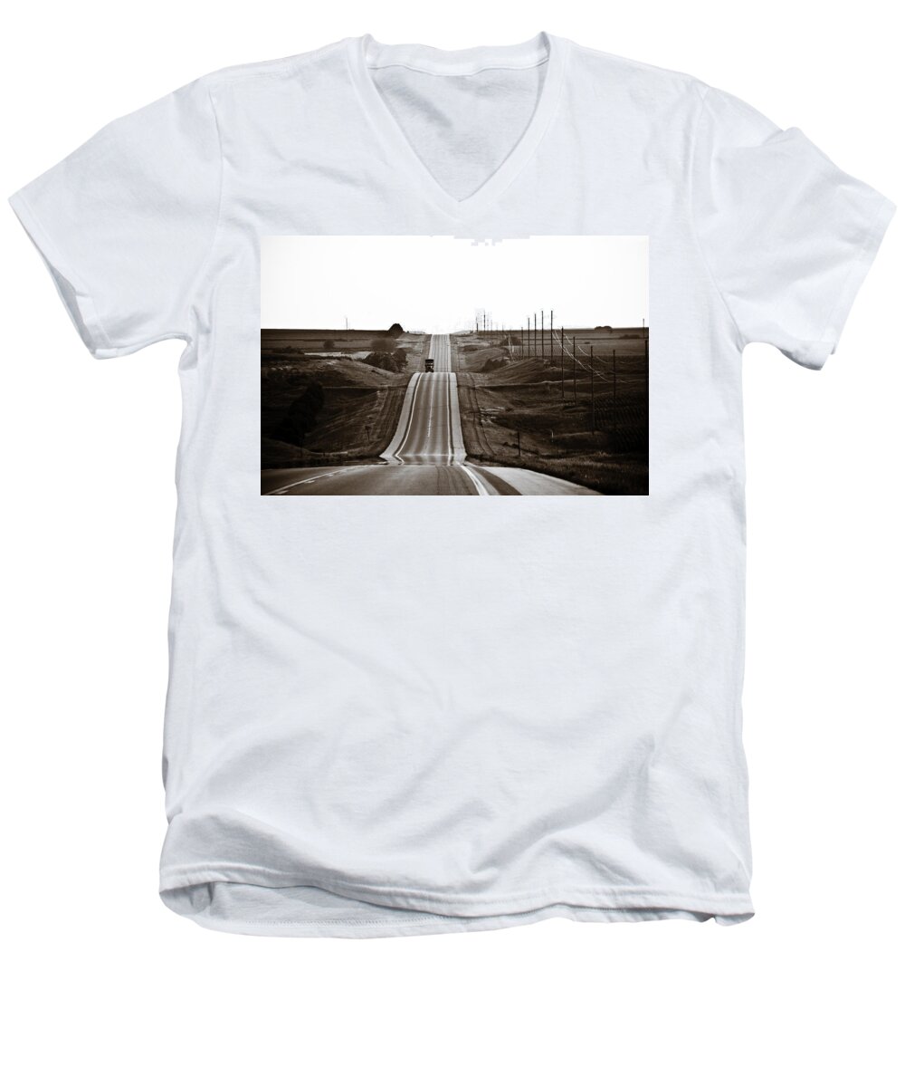 Nebraska Men's V-Neck T-Shirt featuring the photograph A Country Mile 1 by Marilyn Hunt
