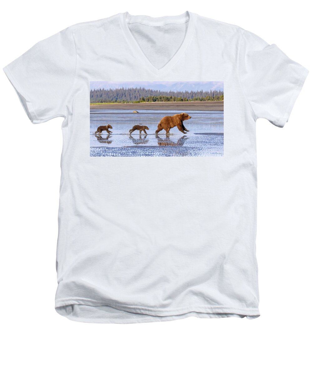 Bears Men's V-Neck T-Shirt featuring the photograph A Day At the Beach by Jack Bell