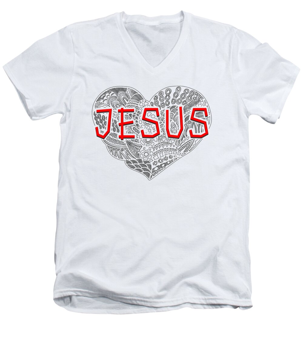 Jesus Men's V-Neck T-Shirt featuring the digital art A heart for JESUS by Payet Emmanuel