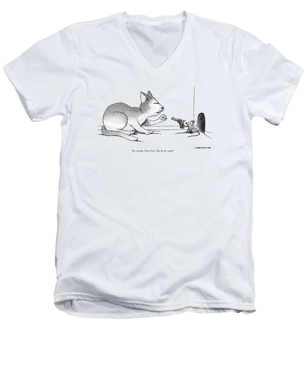 Cctk Men's V-Neck T-Shirt featuring the drawing A Mouse Is In Front Of A Mouse Hole Pointing by Joe Dator