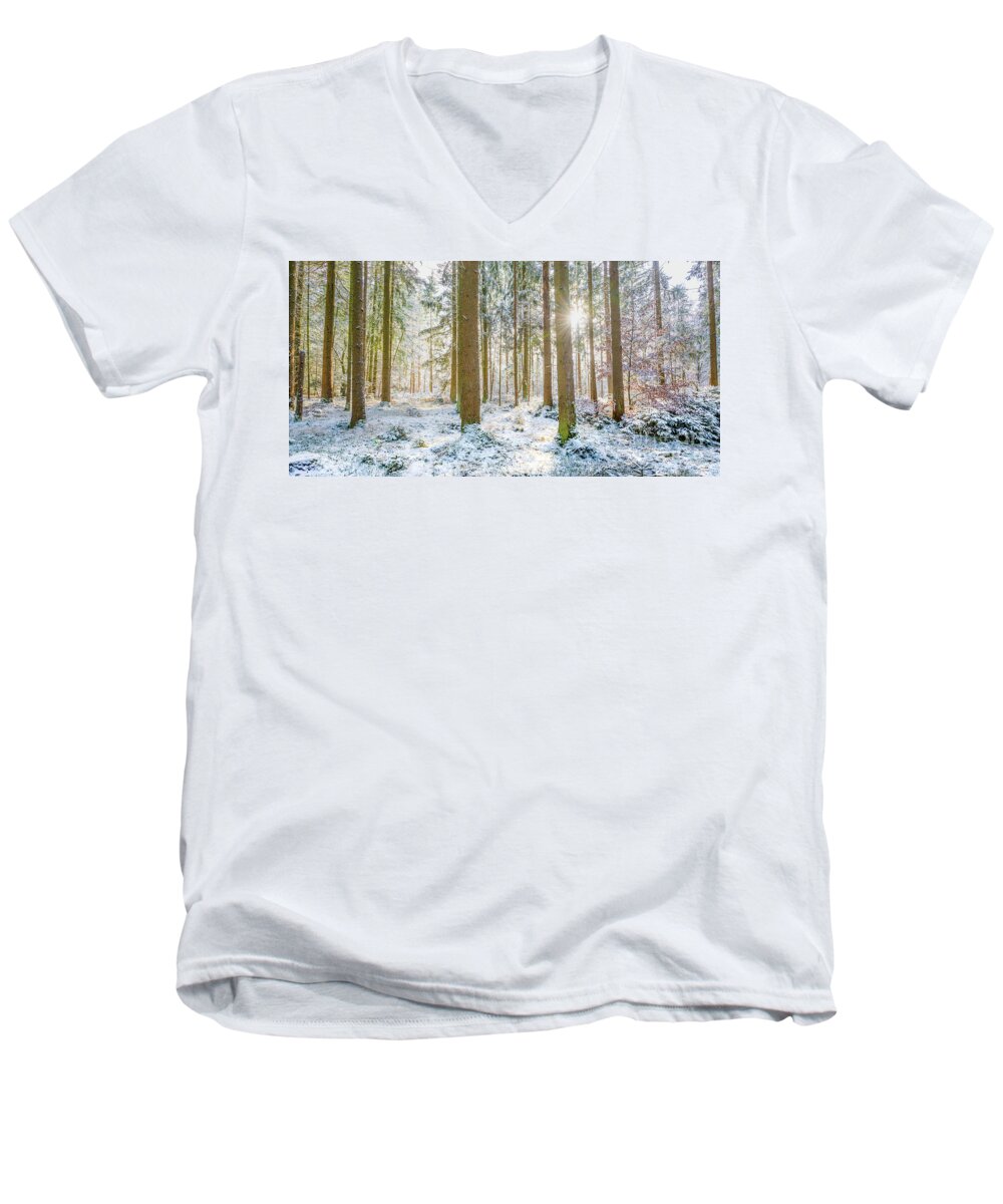 2x1 Men's V-Neck T-Shirt featuring the photograph A Sunny Day In The Winter Forest by Hannes Cmarits