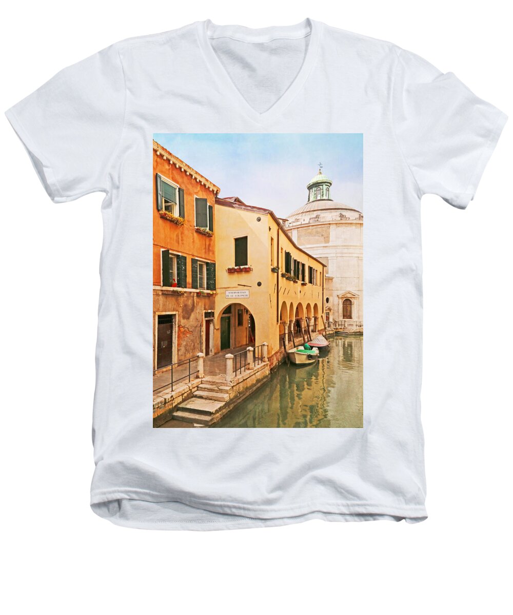 Venice Men's V-Neck T-Shirt featuring the photograph A Venetian View - Sotoportego de le Colonete - Italy by Brooke T Ryan