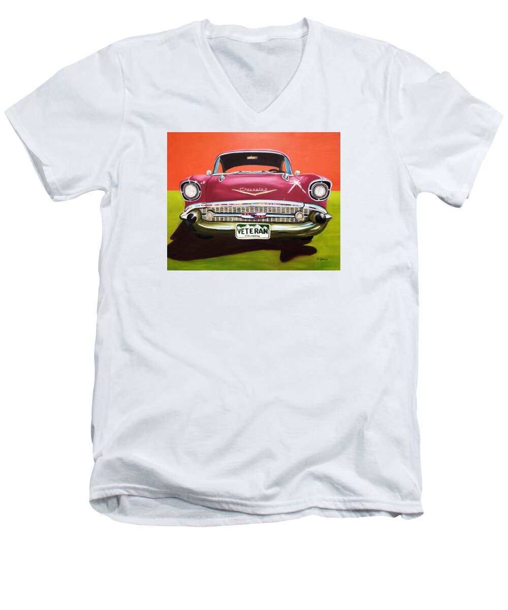 55 Chevy Truck Men's V-Neck T-Shirt featuring the painting A Veteran's Ride by Dean Glorso