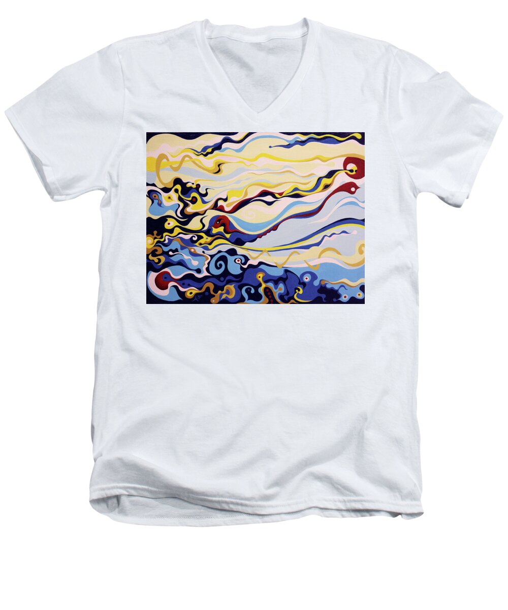 Abstract Men's V-Neck T-Shirt featuring the painting Above and Beyond by Amy Ferrari