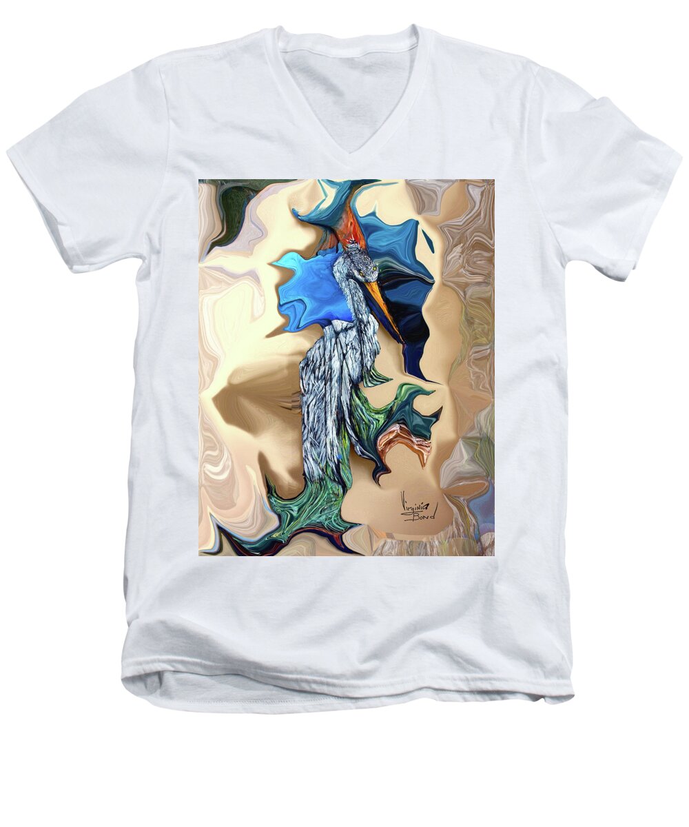 Egret Men's V-Neck T-Shirt featuring the painting Abstract by Virginia Bond