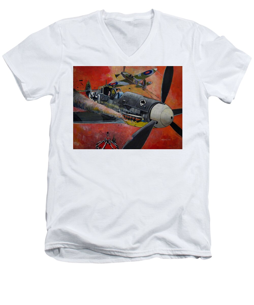 Wwii Men's V-Neck T-Shirt featuring the painting Ace of Spades by Ray Agius