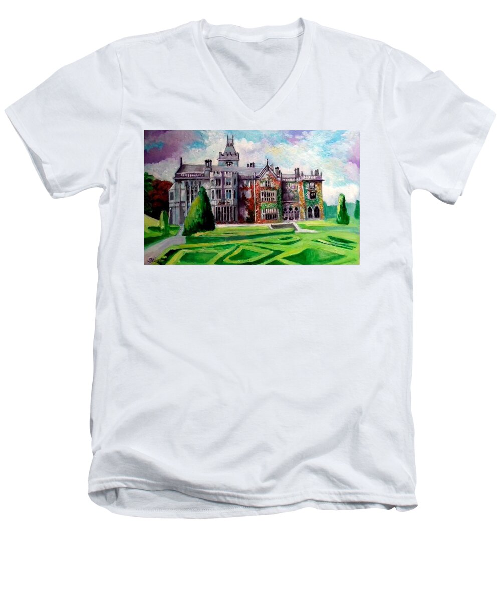 Ireland Men's V-Neck T-Shirt featuring the painting Adare Manor Co Limerck Ireland by Paul Weerasekera