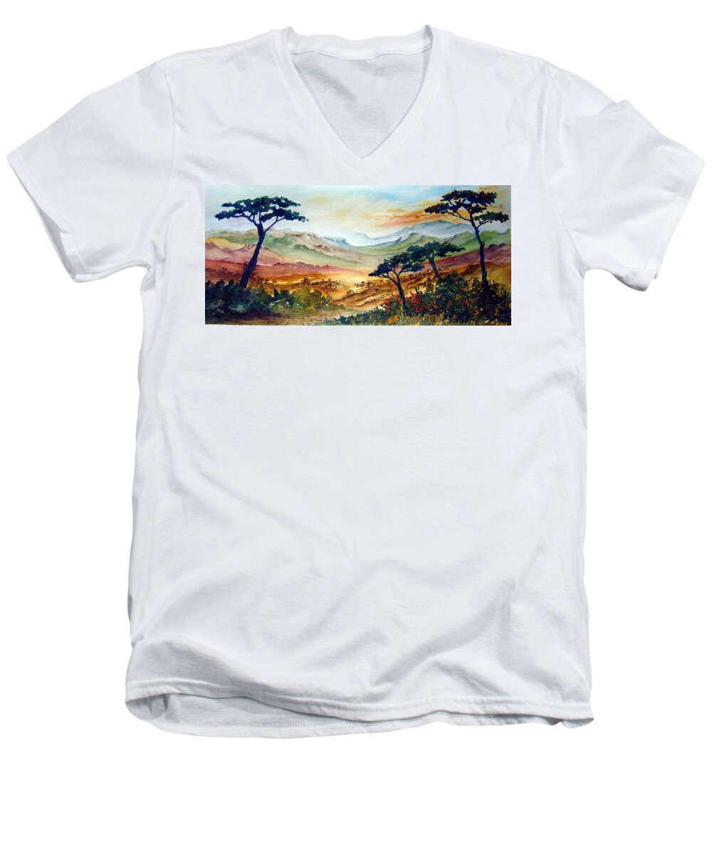 Africa Men's V-Neck T-Shirt featuring the painting Africa by Jo Smoley