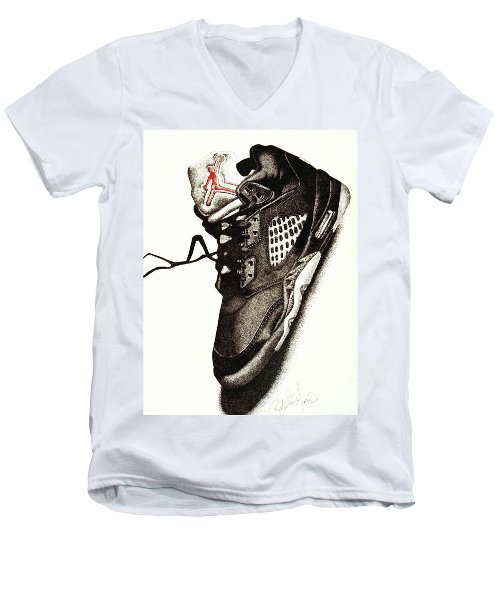 Shoes Men's V-Neck T-Shirt featuring the drawing Air Jordan by Robert Morin