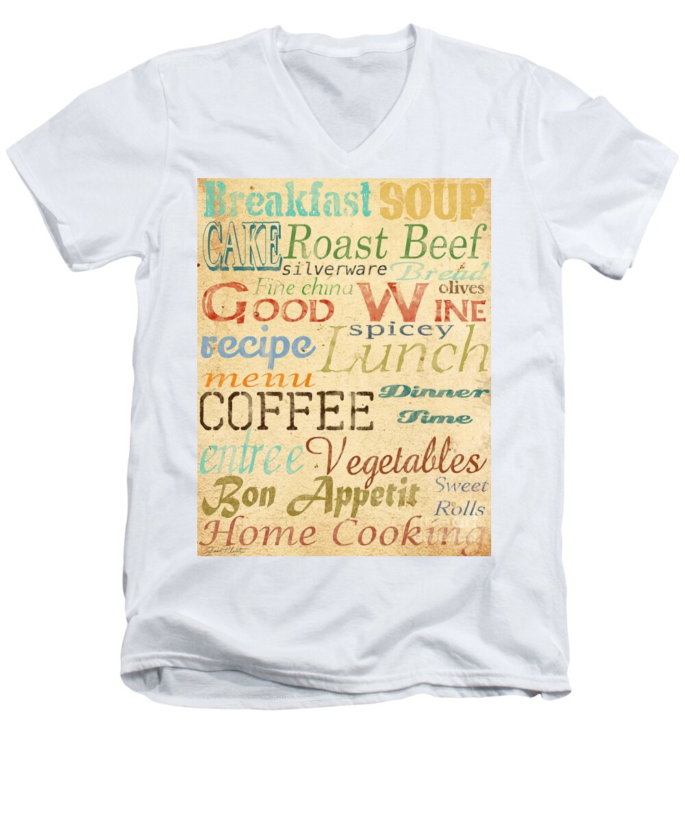 Jean Plout Men's V-Neck T-Shirt featuring the painting Alphabet Soup-A by Jean Plout