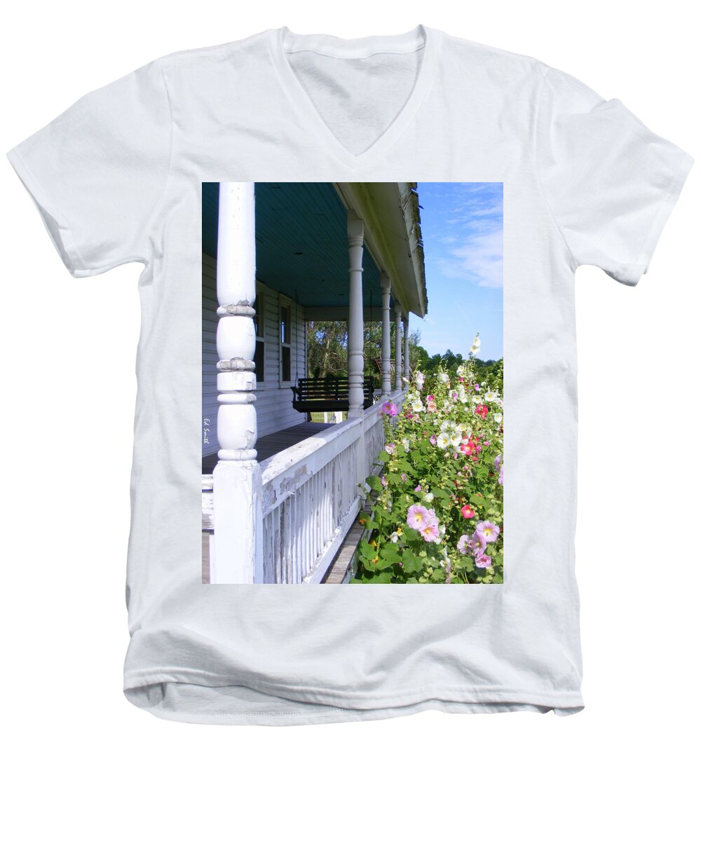 Amish Porch Men's V-Neck T-Shirt featuring the photograph Amish Porch by Edward Smith