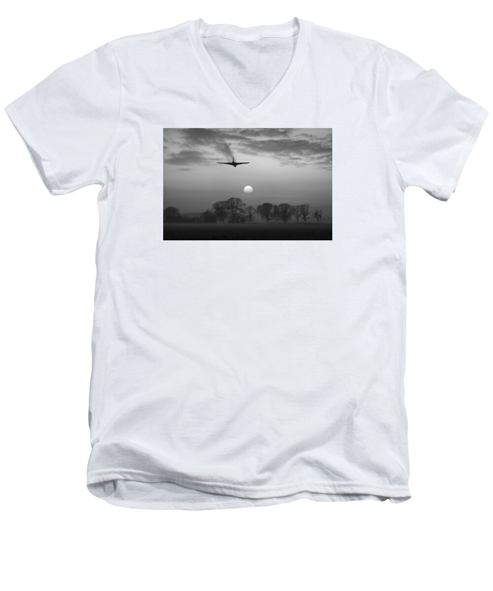 Avro Vulcan Men's V-Neck T-Shirt featuring the photograph And finally black and white version by Gary Eason