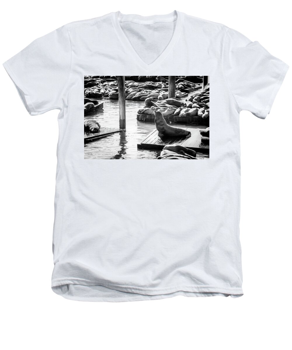 San Francisco Men's V-Neck T-Shirt featuring the photograph Announcement by Daniel Murphy