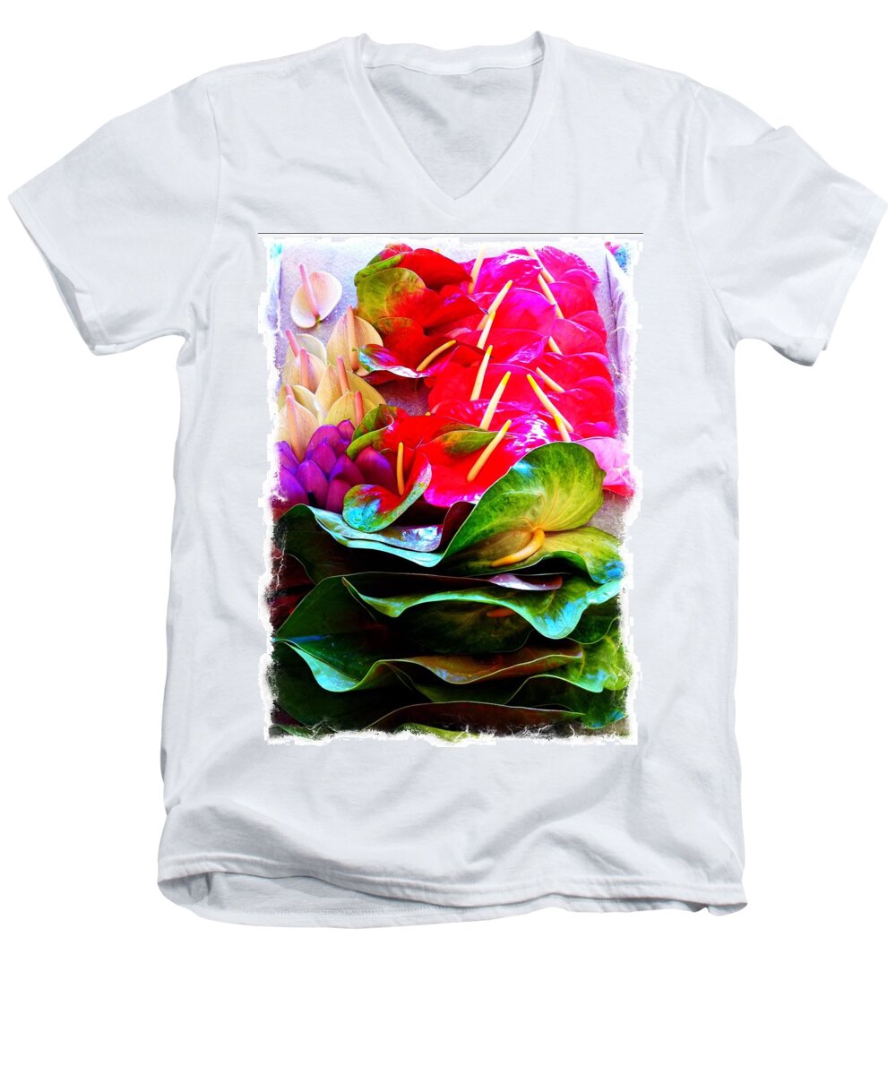 Anthurium Men's V-Neck T-Shirt featuring the photograph Anthurium by Gini Moore