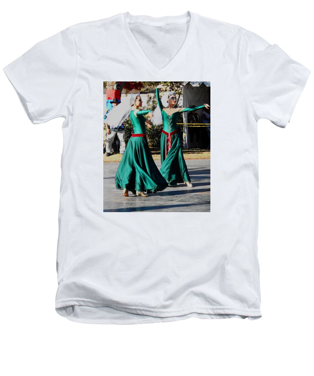 Armenian Men's V-Neck T-Shirt featuring the photograph Armenian Dancers 10 by Ron Kandt