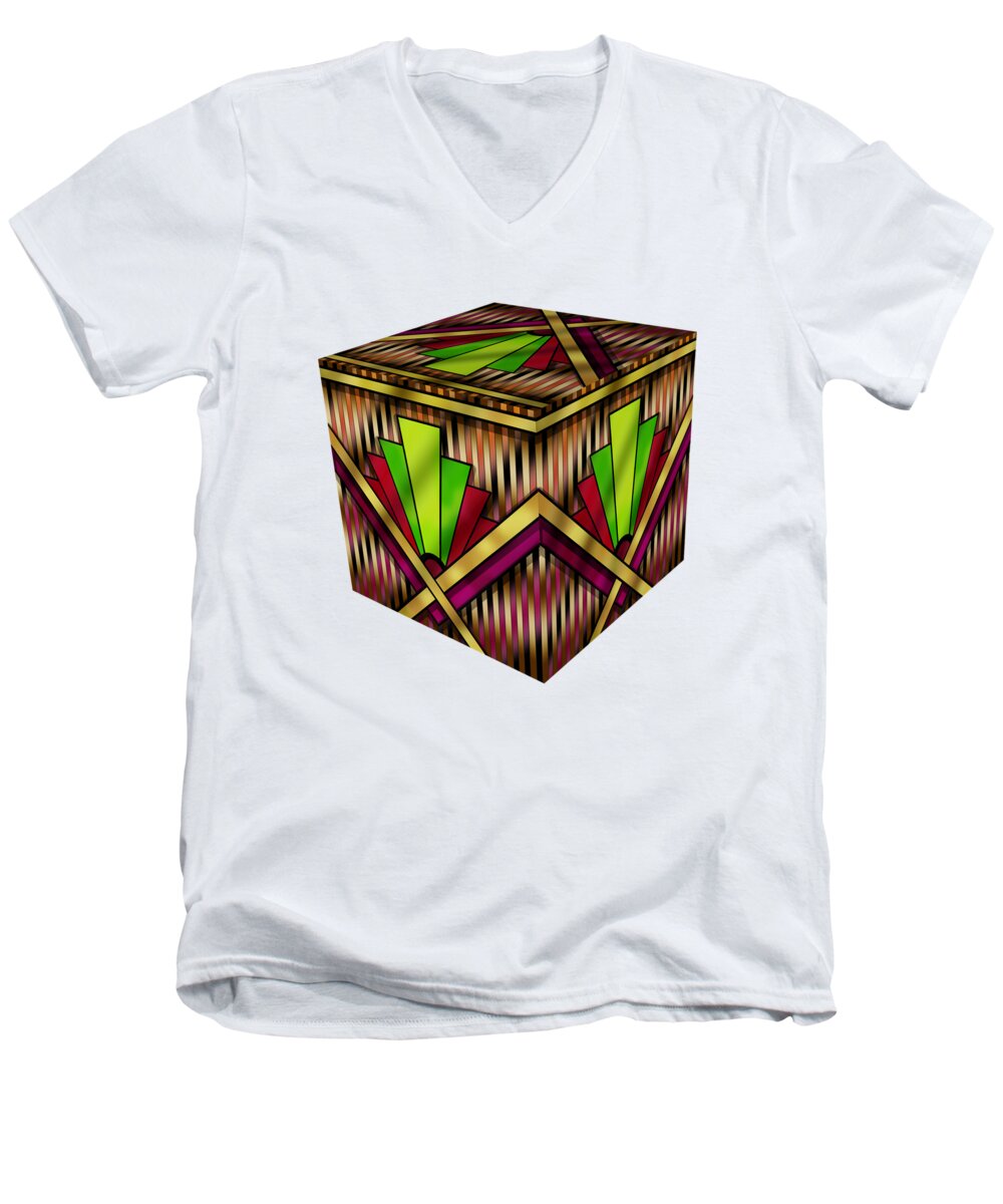 Art Deco 13 Cube Men's V-Neck T-Shirt featuring the digital art Art Deco 13 Cube by Chuck Staley
