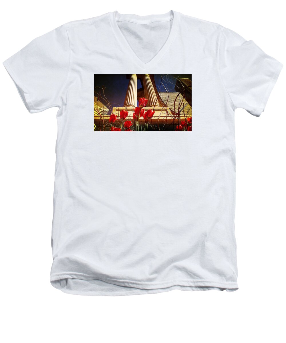 Tulips Men's V-Neck T-Shirt featuring the photograph Art in the City by Milena Ilieva
