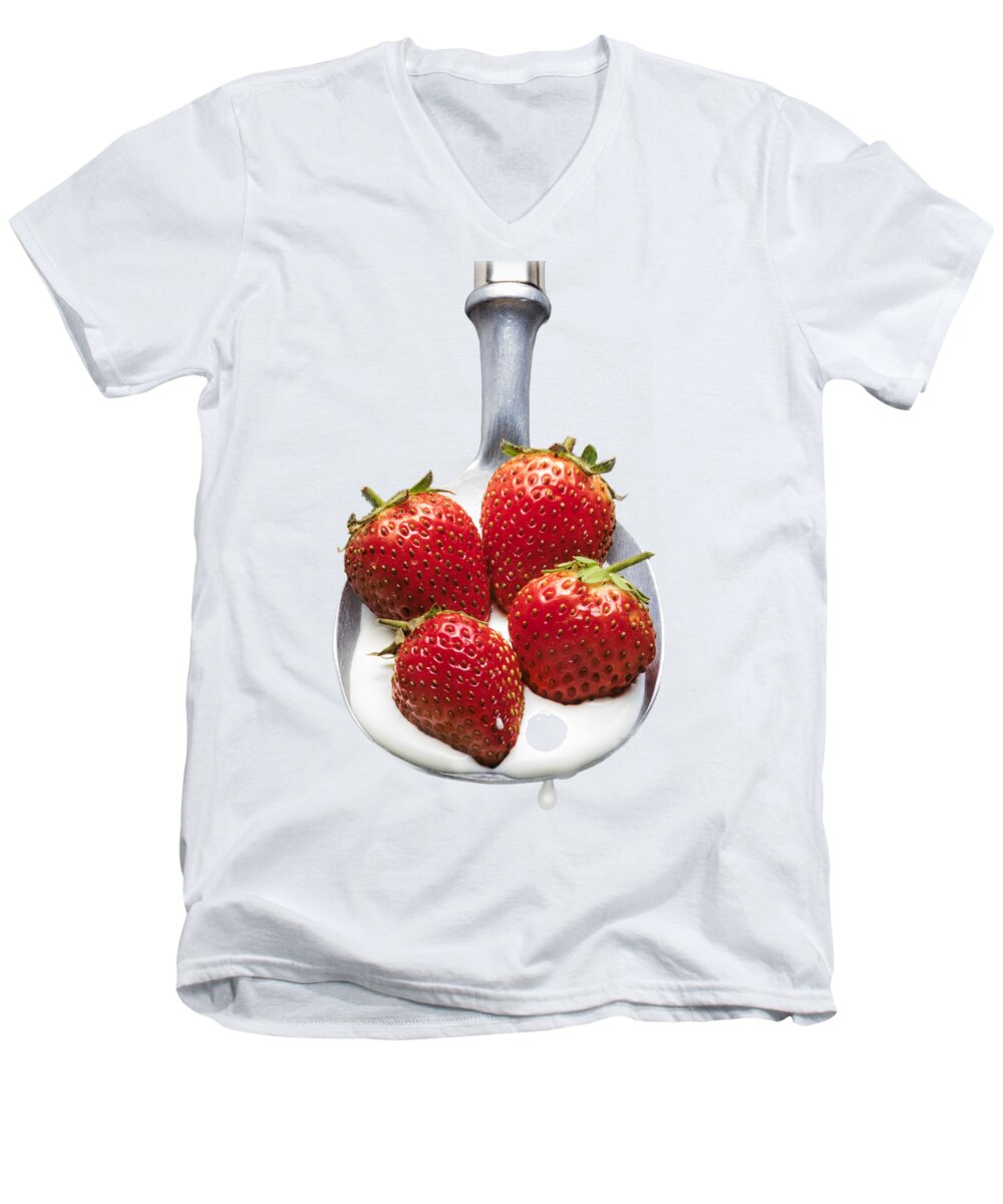 Strawberries Men's V-Neck T-Shirt featuring the photograph Good enough to Eat by Jon Delorme