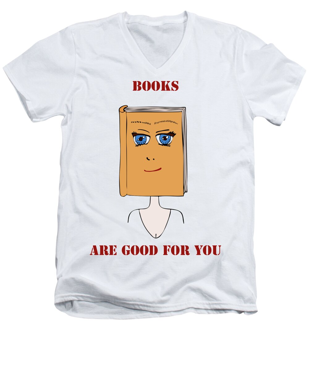 Books Men's V-Neck T-Shirt featuring the painting Books Are Good For You #1 by Frank Tschakert