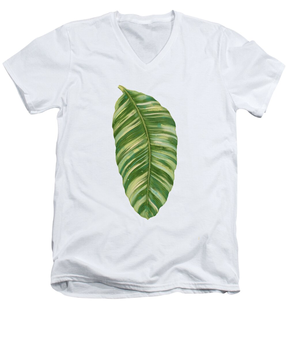 Tropical Men's V-Neck T-Shirt featuring the painting Rainforest Resort - Tropical Leaves Elephant's Ear Philodendron Banana Leaf by Audrey Jeanne Roberts