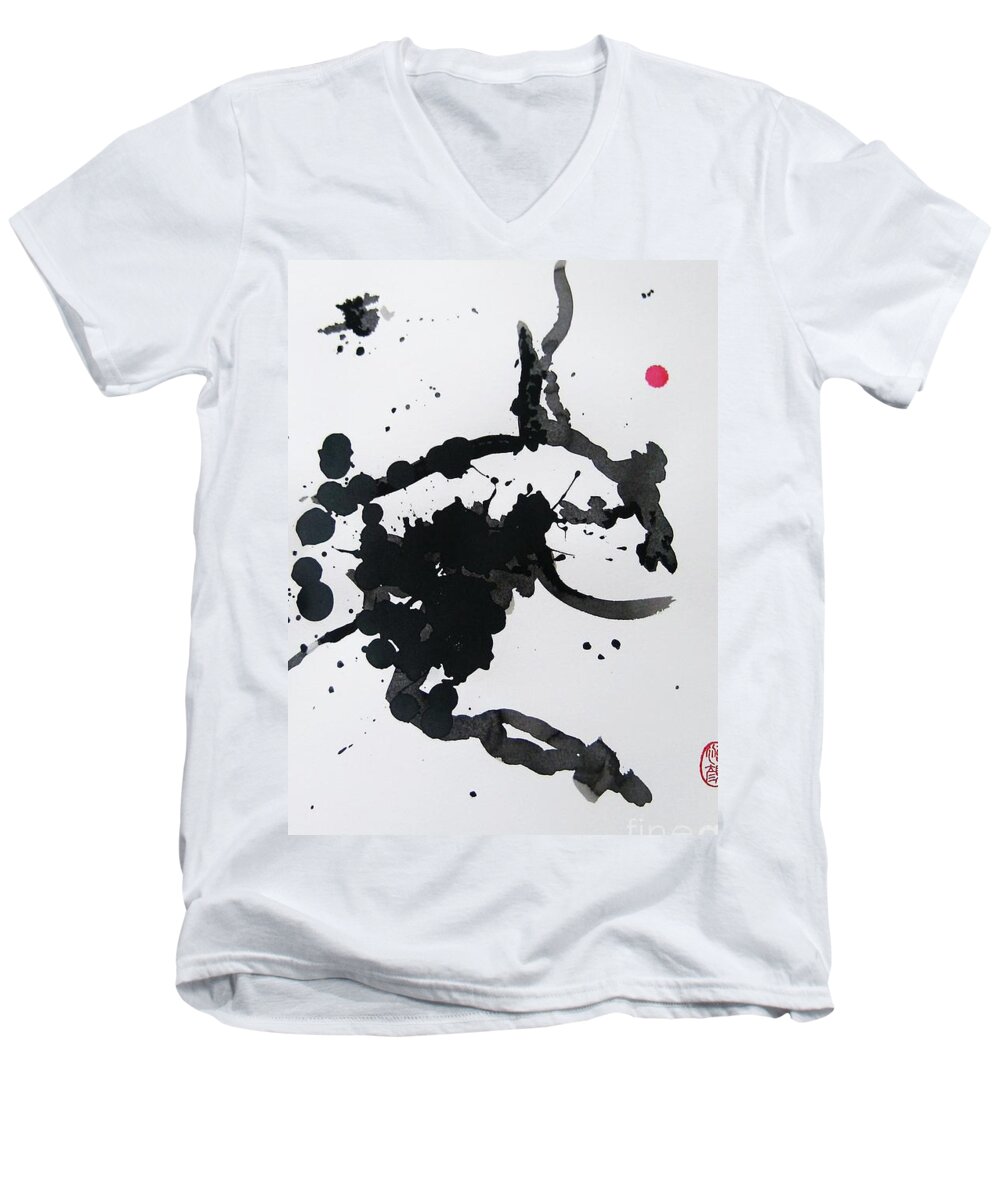 Abstract Men's V-Neck T-Shirt featuring the painting Asymmetry Inspires Grace by Thea Recuerdo