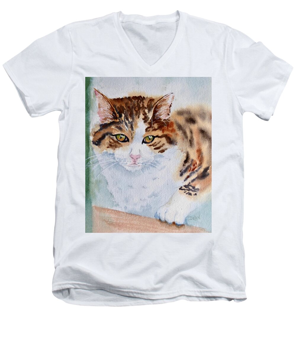 Cat Portrait Men's V-Neck T-Shirt featuring the painting At the Window by Pat Dolan