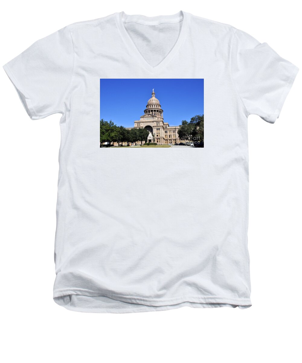 Austin State Capitol Men's V-Neck T-Shirt featuring the photograph Austin State Capitol by Andrew Dinh