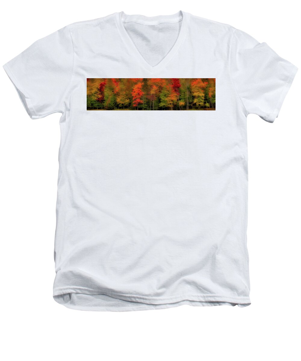 Landscapes Men's V-Neck T-Shirt featuring the photograph Autumn Fence line by David Patterson