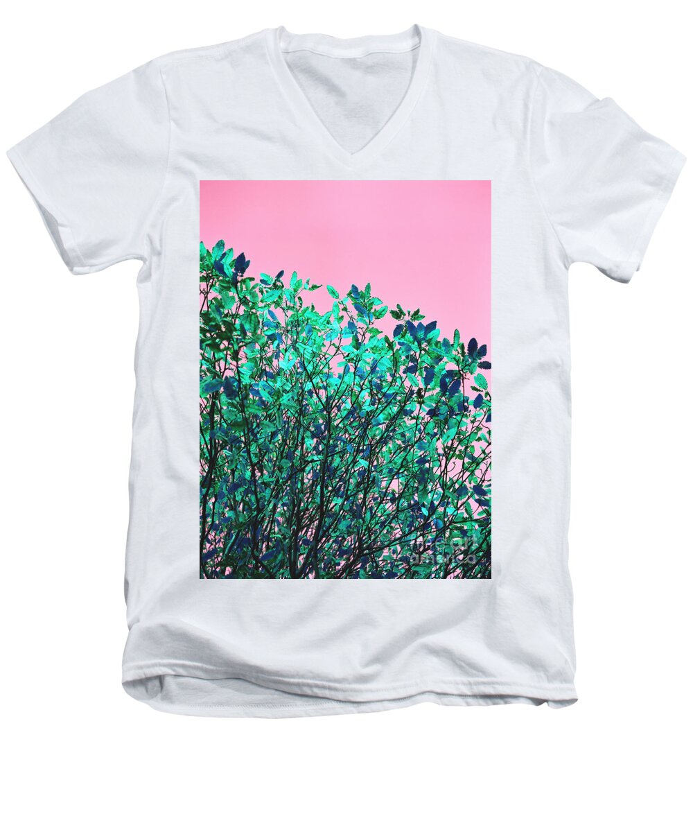 Nature Men's V-Neck T-Shirt featuring the photograph Autumn Flames - Pink by Rebecca Harman