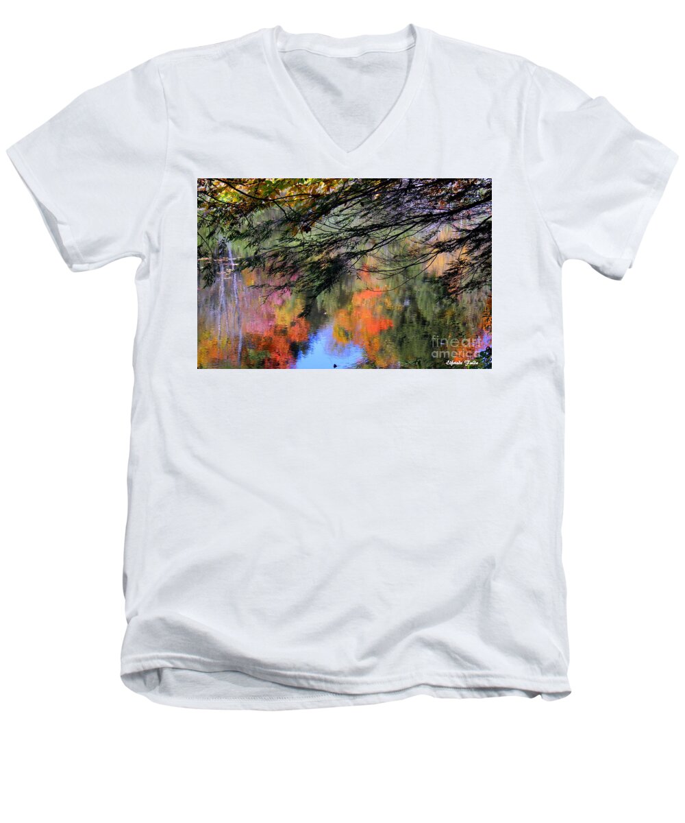 Dorwin Falls Men's V-Neck T-Shirt featuring the photograph Autumn Glory by Elfriede Fulda