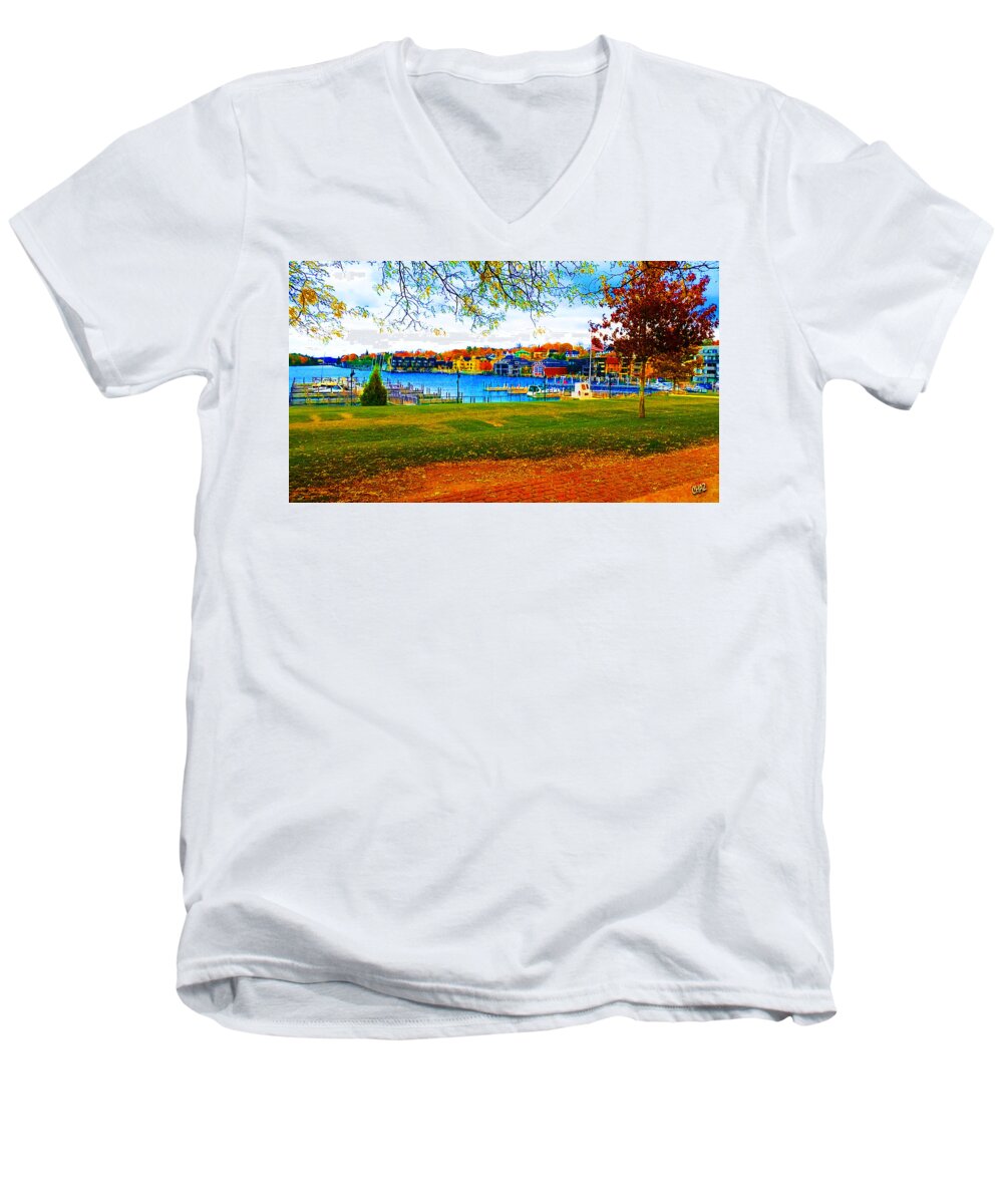 Fall Men's V-Neck T-Shirt featuring the photograph Autumn On Lake Charlevoix by CHAZ Daugherty