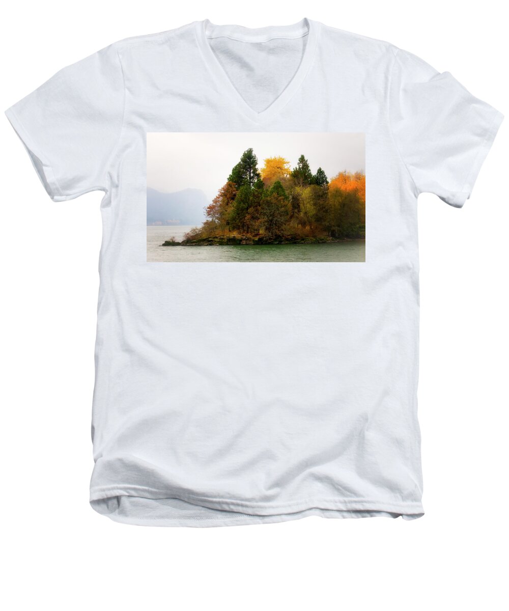  Men's V-Neck T-Shirt featuring the photograph Autumn on the Columbia by Albert Seger
