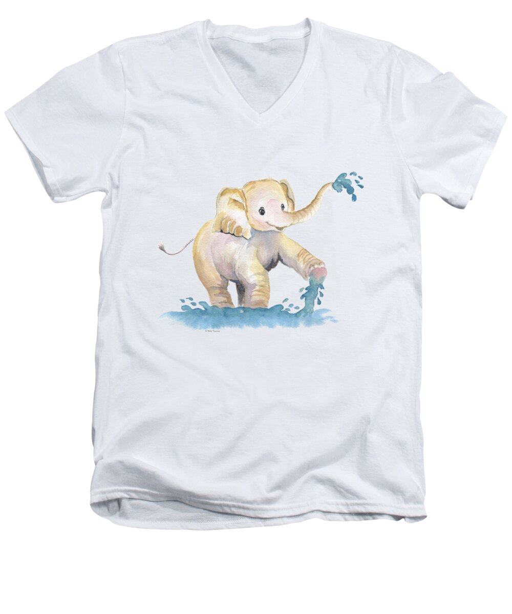 Baby Elephant Men's V-Neck T-Shirt featuring the painting Baby Elephant 2 by Melly Terpening