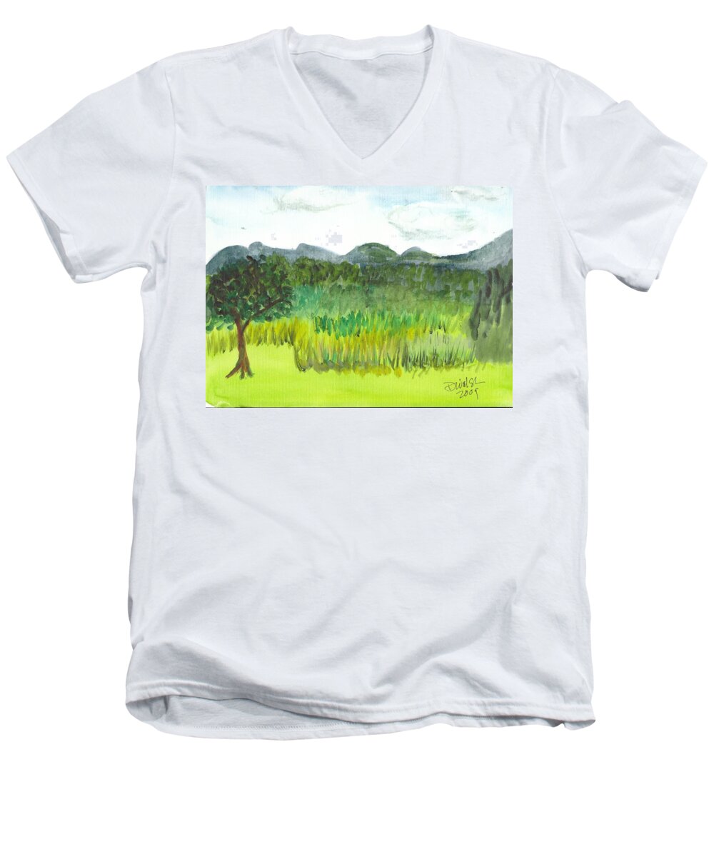 Barton Men's V-Neck T-Shirt featuring the painting Backyard in Barton by Donna Walsh