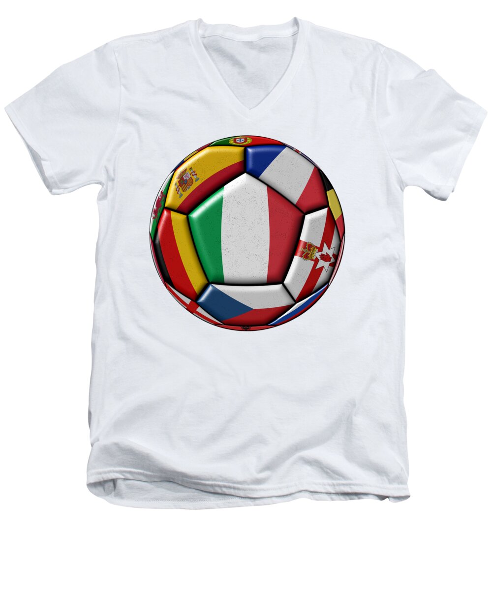 Europe Men's V-Neck T-Shirt featuring the digital art Ball with flag of Italy in the center by Michal Boubin