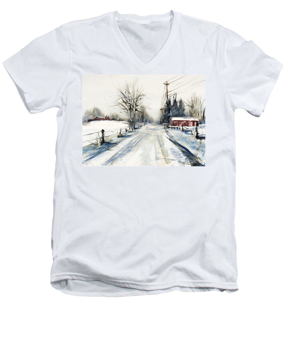 I Took The Back Road Home From The Grocer's That Afternoon. I'm Glad I Did Men's V-Neck T-Shirt featuring the painting Ballina Road by Judith Levins