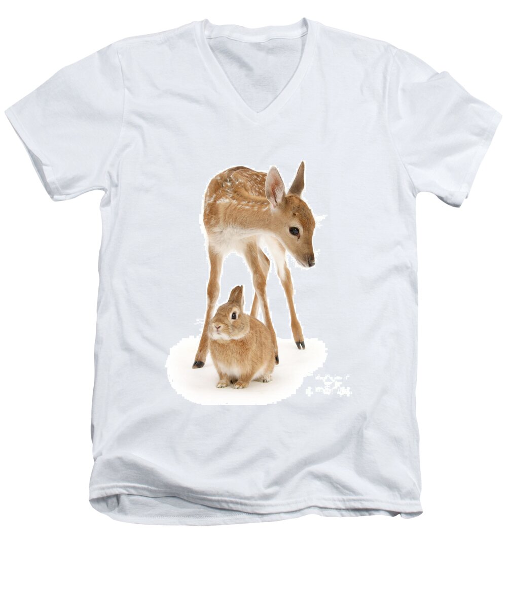 Fallow Deer Men's V-Neck T-Shirt featuring the photograph Bambi and Thumper by Warren Photographic