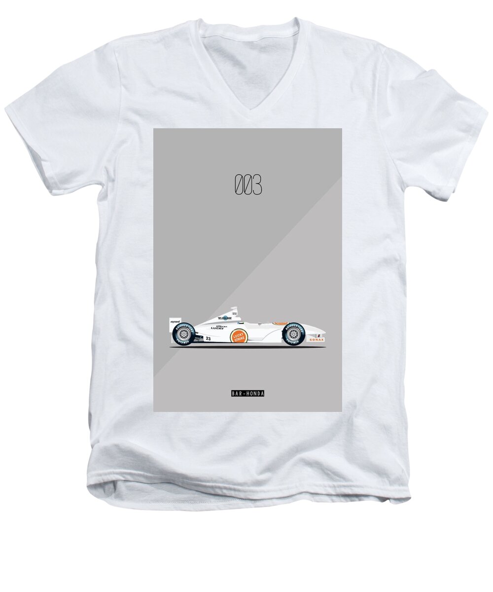 Formula 1 Men's V-Neck T-Shirt featuring the painting Bar Honda 003 F1 Poster by Beautify My Walls